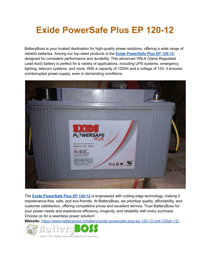 exide powersafe plus ep 120 12