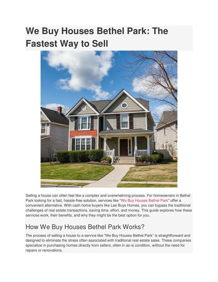 we buy houses bethel park the fastest way to sell