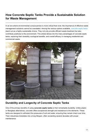 How Concrete Septic Tanks Provide a Sustainable Solution for Waste Management