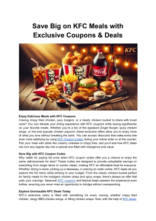 Save Big on KFC Meals with Exclusive Coupons & Deals