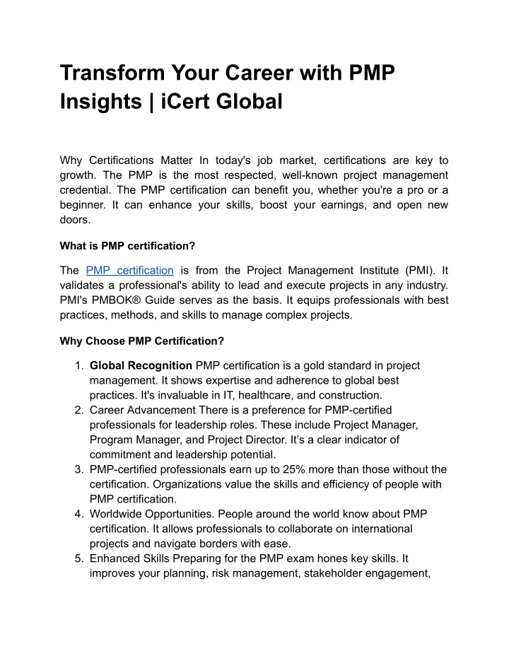 transform your career with pmp insights icert