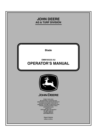 John Deere Blade for Gator™ Utility Vehicles Operator’s Manual Instant Download (Publication No.OMM165333)
