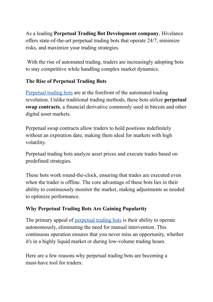 as a leading perpetual trading bot development