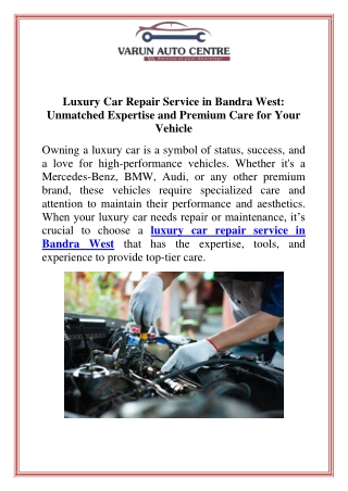 Luxury Car Repair Service in Bandra West Unmatched Expertise and Premium Care for Your Vehicle