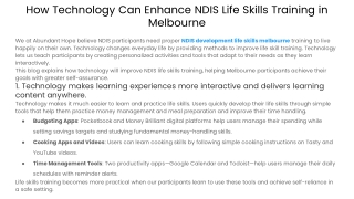 How Technology Can Enhance NDIS Life Skills Training in Melbourne