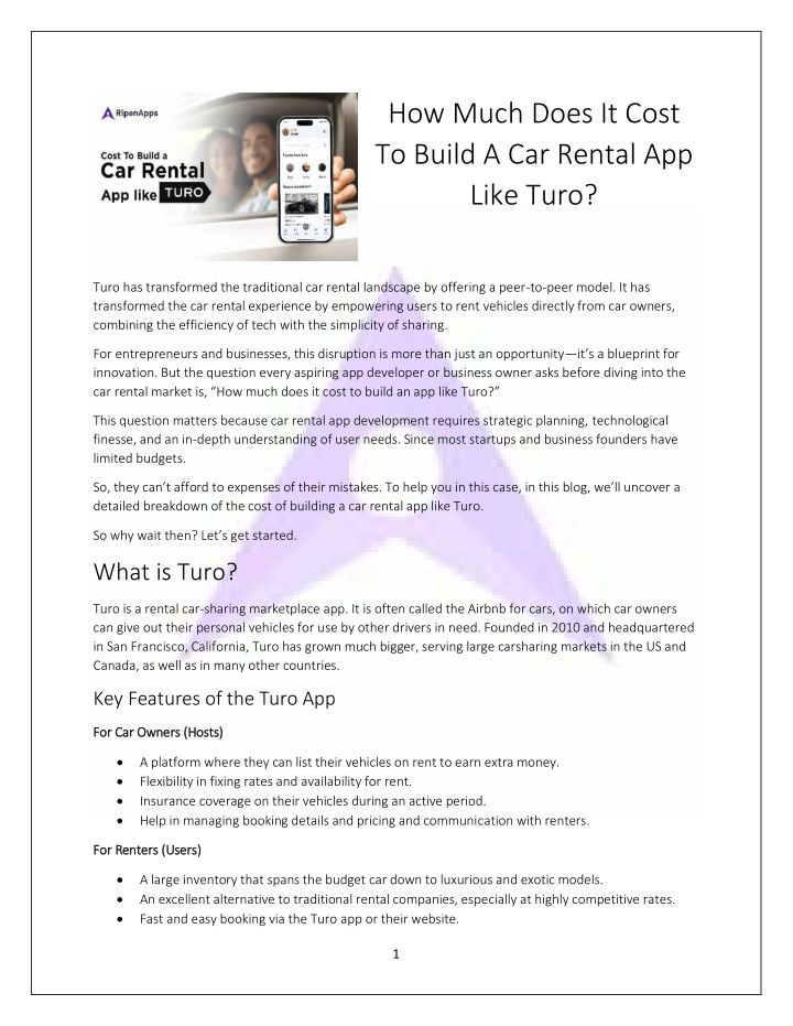 how much does it cost to build a car rental