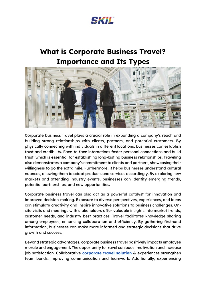 what is corporate business travel importance