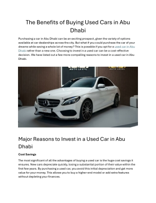 The Benefits of Buying Used Cars in Abu Dhabi