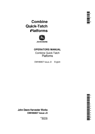 John Deere Combine Quick-Tatch Platforms Operator’s Manual Instant Download (Publication No.OMH86807)