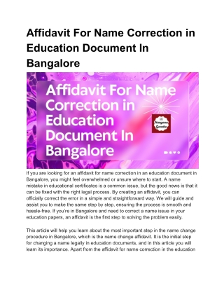 Affidavit For Name Correction in Education Document In Bangalore