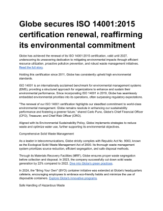 globe secures iso 14001 2015 certification