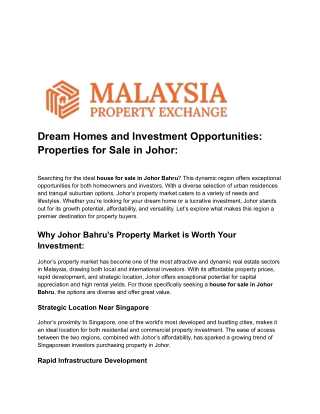 Dream Homes and Investment Opportunities_ Properties for Sale in Johor