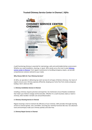 Trusted Chimney Service Center in Chennai