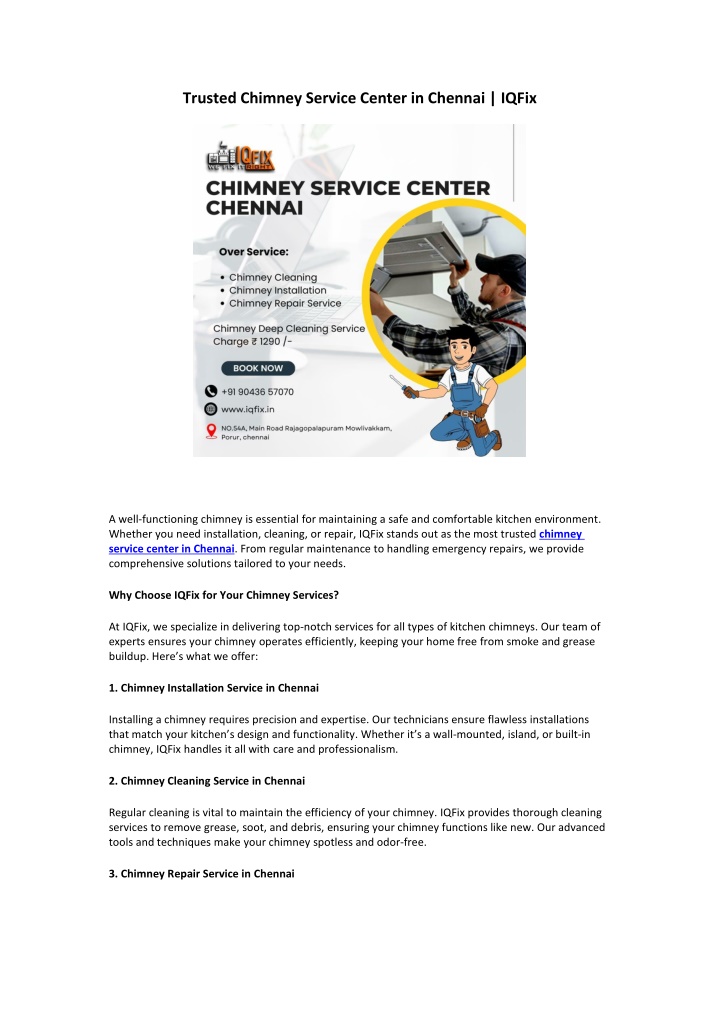 trusted chimney service center in chennai iqfix