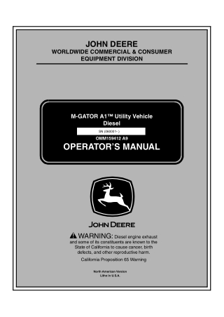 John Deere Diesel M-GATOR A1™ Utility Vehicle Operator’s Manual Instant Download (PIN060001-) (Publication No.OMM159412)