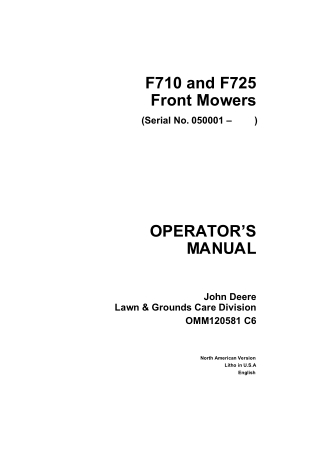 John Deere F710 and F725 Front Mowers Operator’s Manual Instant Download (PIN 050001-) (Publication No. OMM120581)