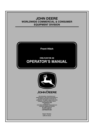 John Deere Front Hitch Operator’s Manual Instant Download (Publication No.OMLVU20198)
