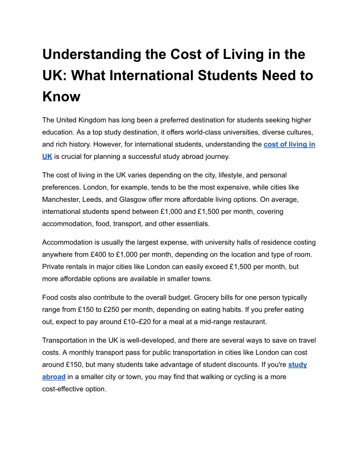 understanding the cost of living in the uk what