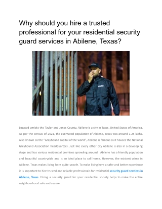 Why should you hire a trusted professional for your residential security guard services in Abilene, Texas