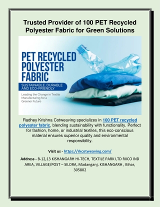 Trusted Provider of 100 PET Recycled Polyester Fabric for Green Solutions