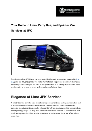 Your Guide to Limo, Party Bus, and Sprinter Van Services at JFK