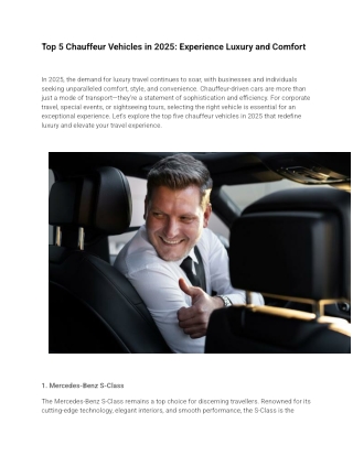 Top 5 Chauffeur Vehicles in 2025_ Experience Luxury and Comfort