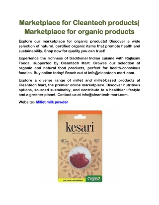 Marketplace for Cleantech products| Marketplace for organic products