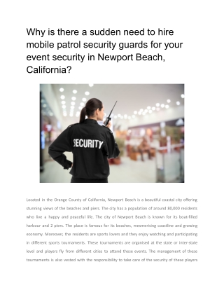 Why is there a sudden need to hire mobile patrol security guards for your event security in Newport Beach, California