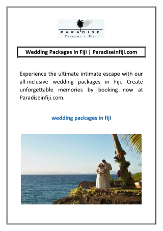 Wedding Packages In Fiji | Paradiseinfiji.com