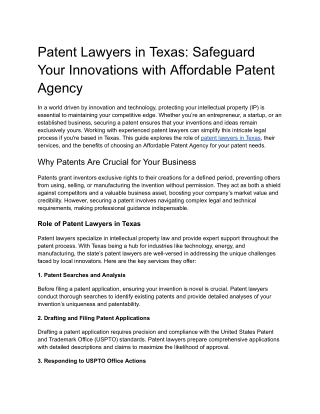 Patent Lawyers in Texas_ Safeguard Your Innovations with Affordable Patent Agency