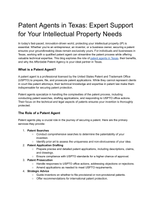 Patent Agents in Texas- Expert Support for Your Intellectual Property Needs