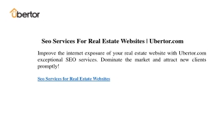 Seo Services For Real Estate Websites  Ubertor.com