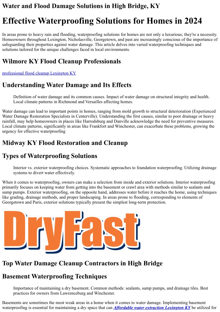 water and flood damage solutions in high bridge ky