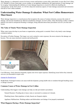 Comprehending Water Damage Inspection: What Fort Collins Residents Need To Know