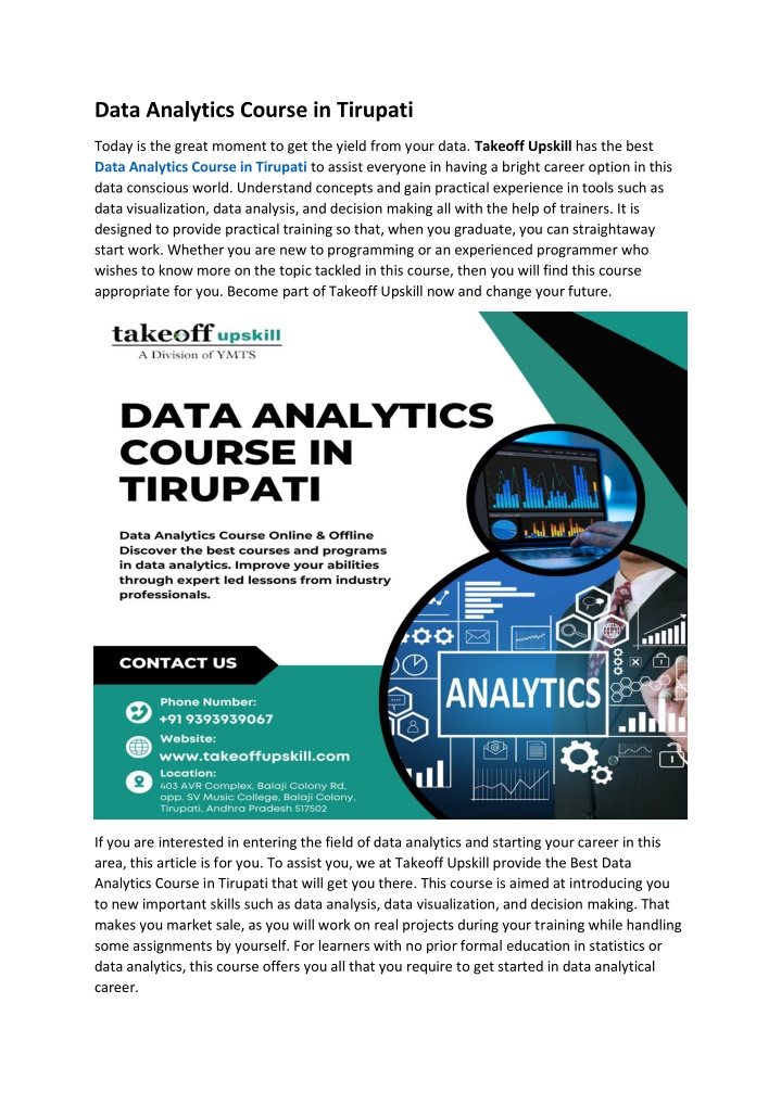 data analytics course in tirupati