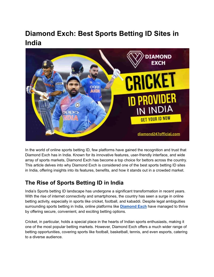 diamond exch best sports betting id sites in india