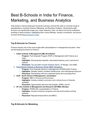 Best B-Schools in India for Finance, Marketing, and Business Analytics