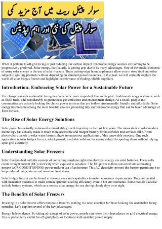 Experience Freedom with Trustworthy Solar Freezer Suppliers