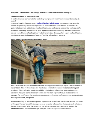 Comprehensive Roofing Services in Lake Oswego: Emergency Repairs, Certifications