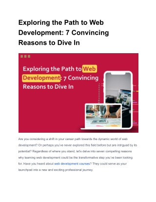 Exploring the Path to Web Development - 7 Convincing Reasons to Dive In