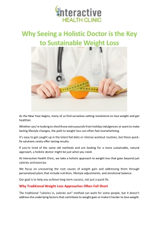 Why Seeing a Holistic Doctor is the Key to Sustainable Weight Loss