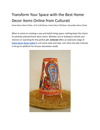 Transform Your Space with the Best Home Decor Items Online from Culturati