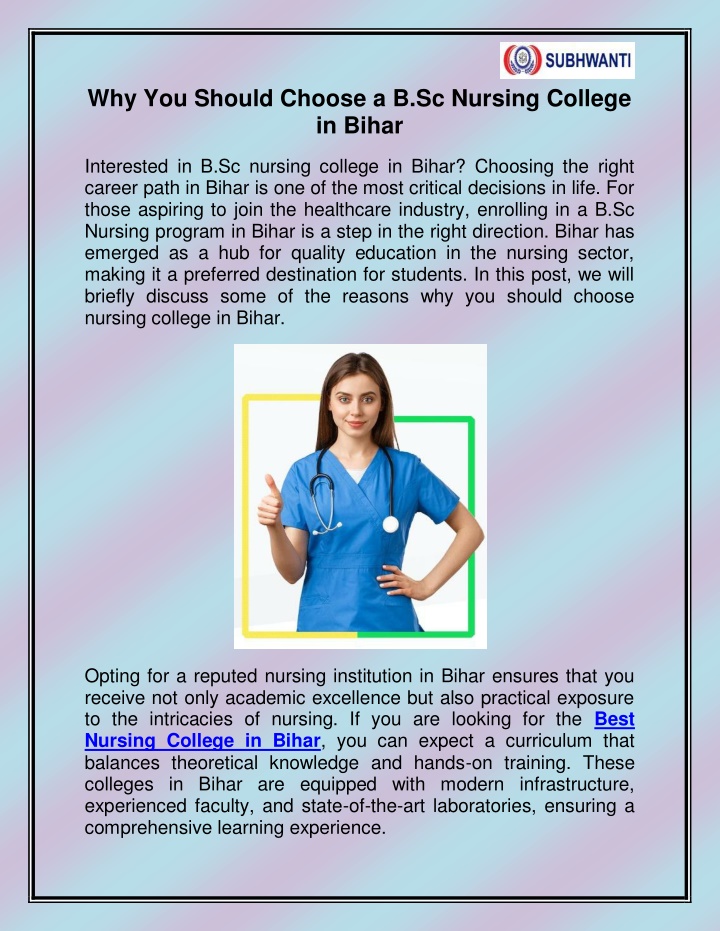 why you should choose a b sc nursing college