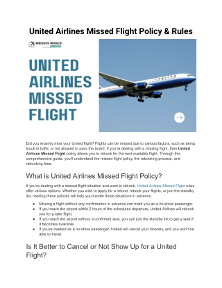 United Airlines Missed Flight Policy & Rules