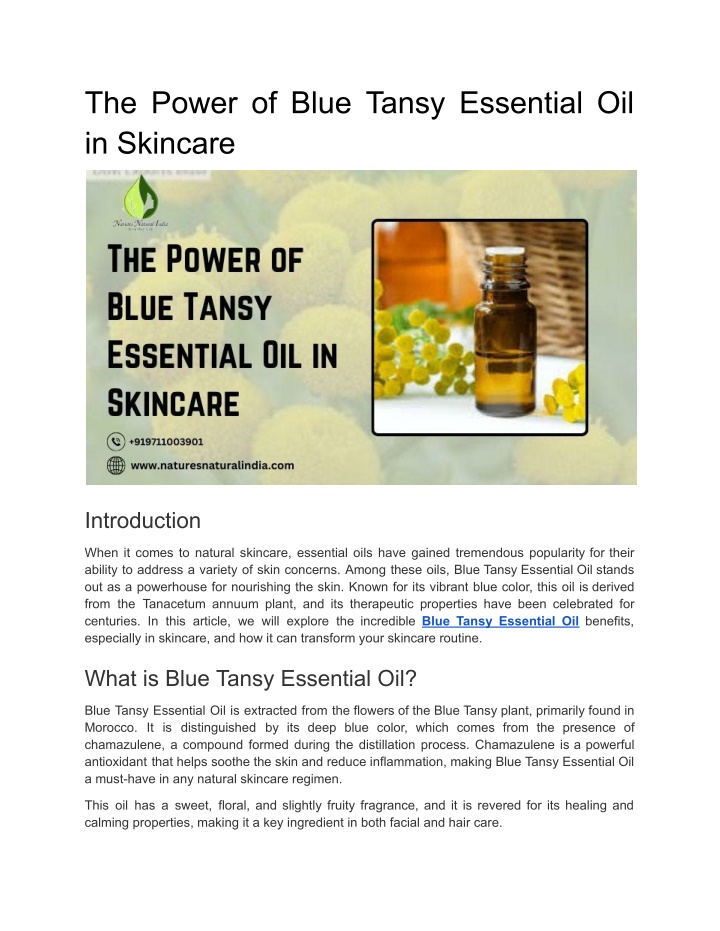 the power of blue tansy essential oil in skincare