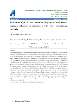 Evaluation of pcr in the molecular diagnosis of trichomonas vaginalis infection