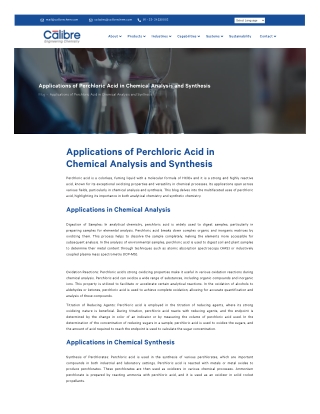 Exploring the Role of Perchloric Acid in Synthesis