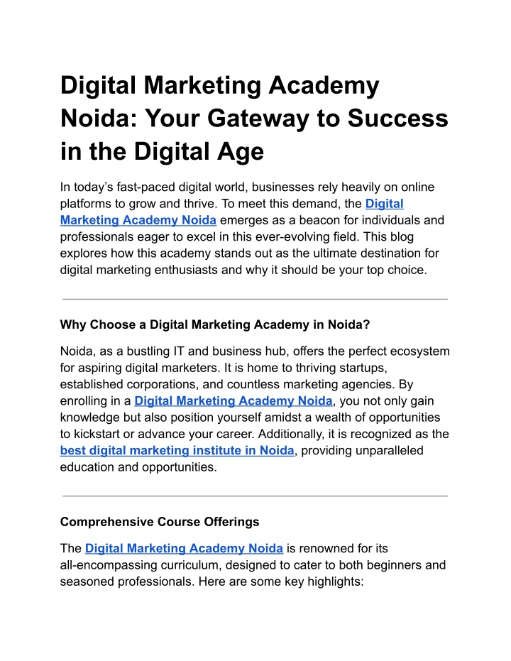 digital marketing academy noida your gateway