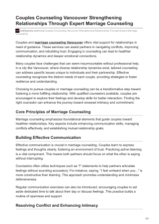 Couples Counseling Vancouver Strengthening Relationships Through Expert Marriage Counseling