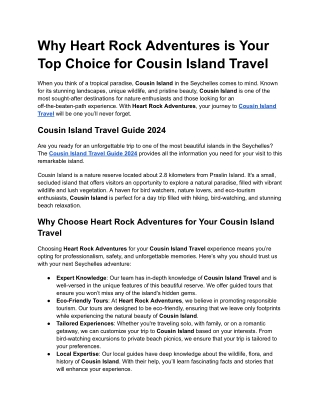 Why Heart Rock Adventures is Your Top Choice for Cousin Island Travel